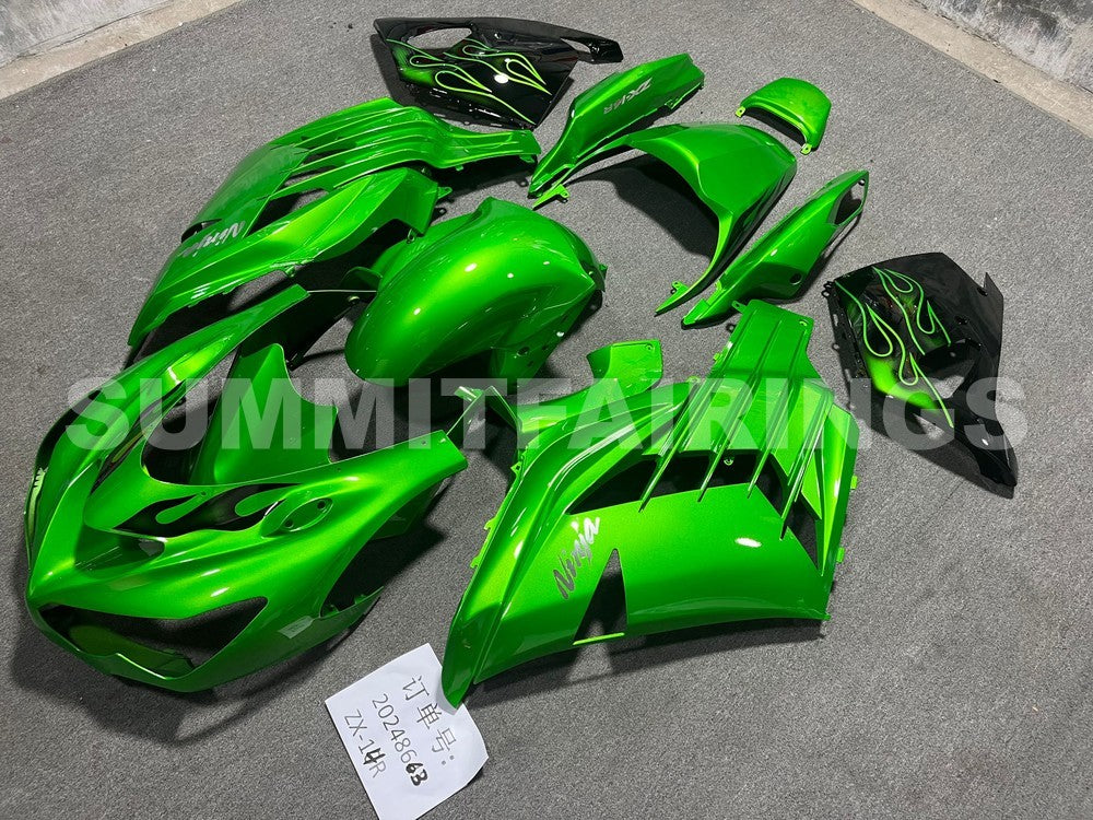 Fairings For Plastics Kawasaki ZX14R Ninja Green Flame (2012-2021