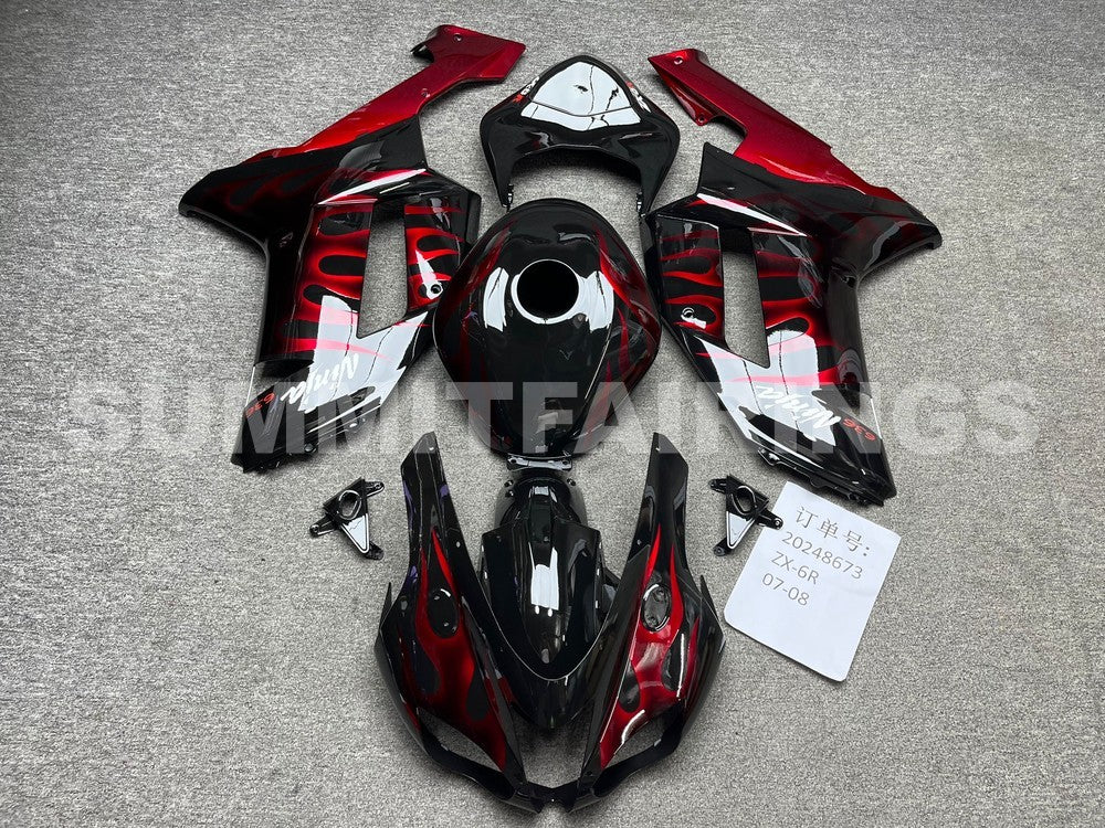 Fairings For Kawasaki ZX6R ZX636 Black & Red Flame Ninja (2007-2008)
