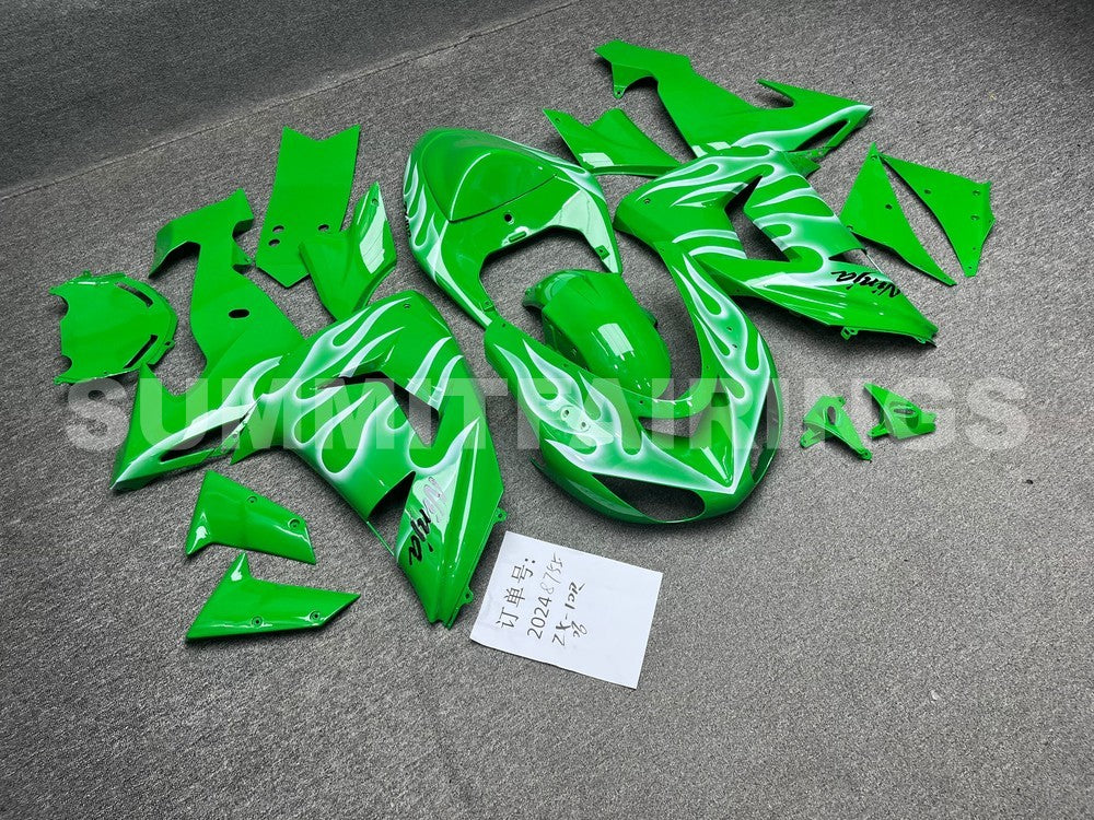 Fairings For Kawasaki ZX 10R Green & White Flame Ninja (2006-2007)