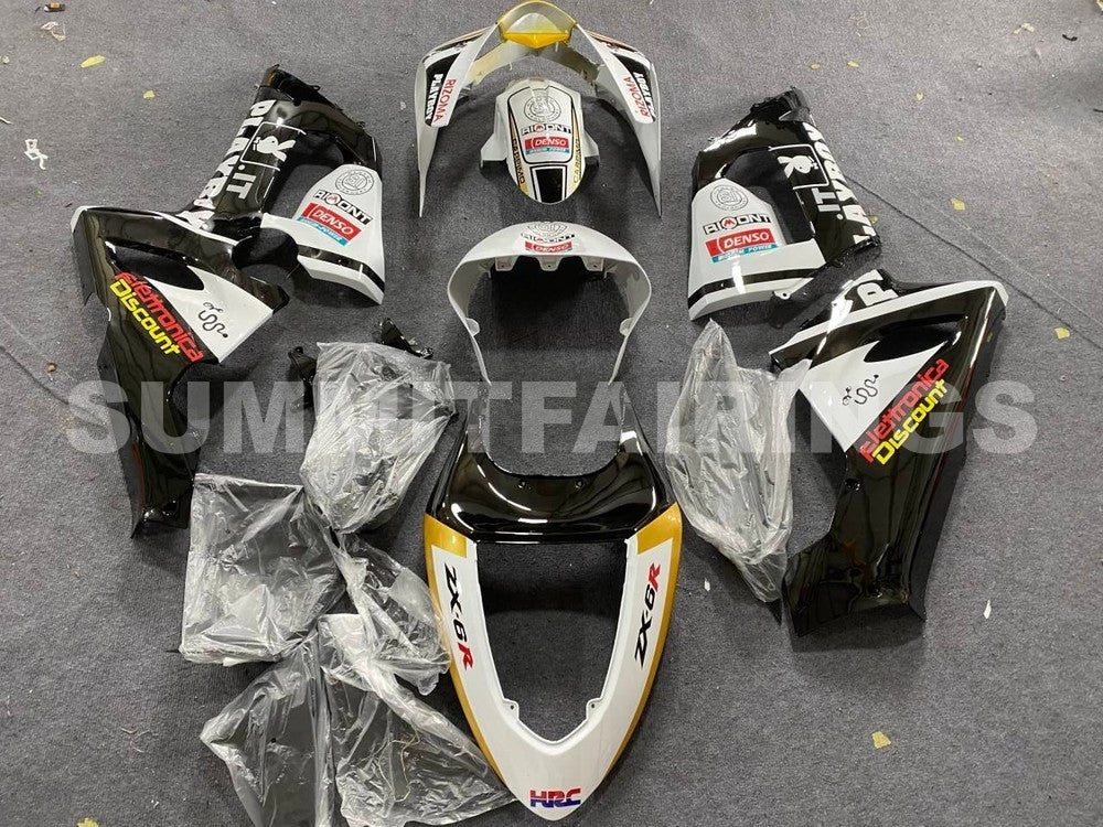 Fairings For Kawasaki ZX6R 636 Black White Yellow (2005-2006)