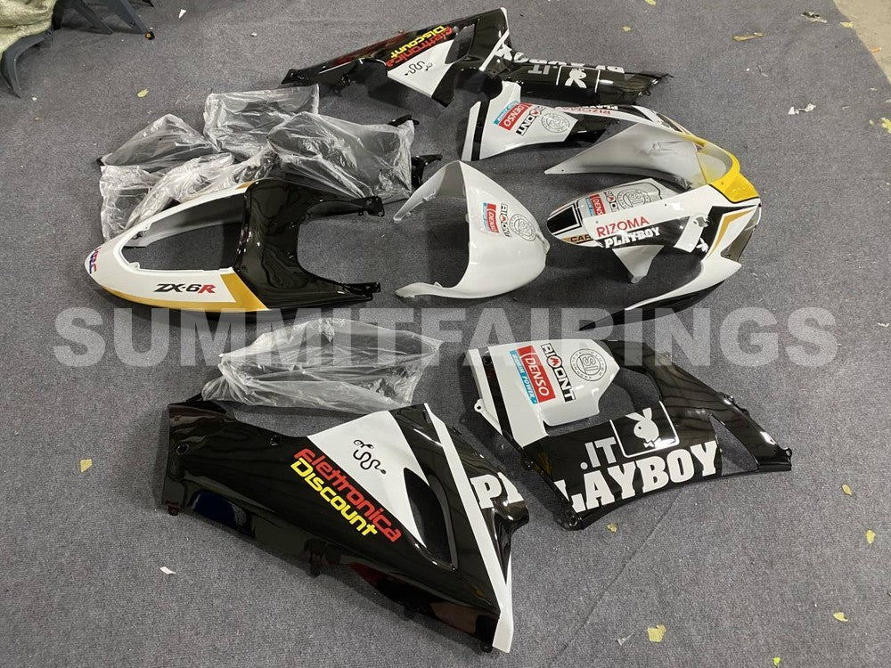 Fairings For Kawasaki ZX6R 636 Black White Yellow (2005-2006)