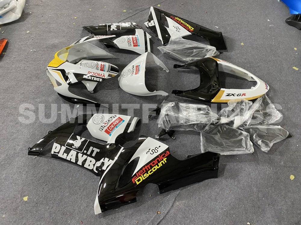 Fairings For Kawasaki ZX6R 636 Black White Yellow (2005-2006)