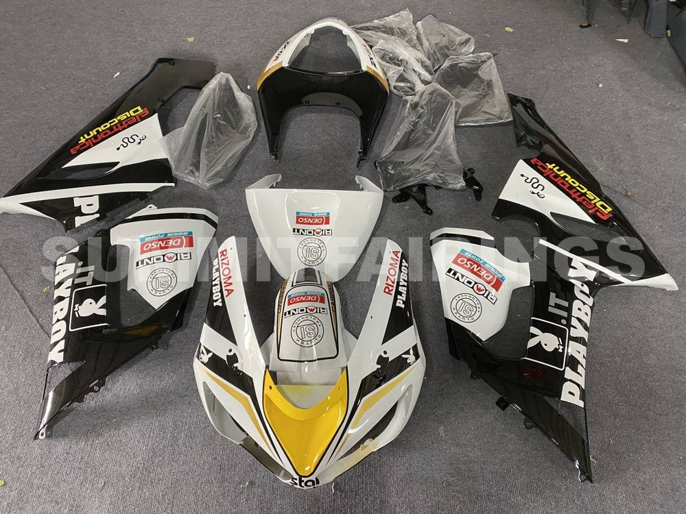 Fairings For Kawasaki ZX6R 636 Black White Yellow (2005-2006)