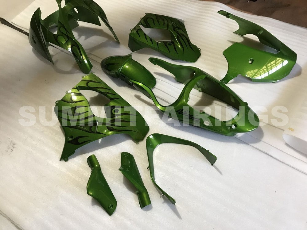 Fairings For Kawasaki ZX9R 2000-2001 Green & Green flame