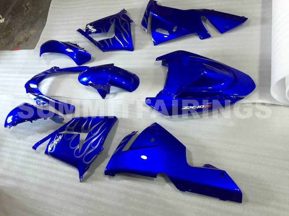 Fairings For Kawasaki Ninja ZX-10R (2004-2005) Blue & Silver Flame