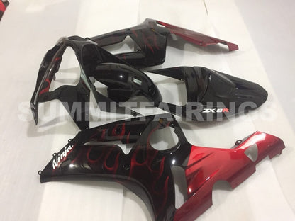 Fairings For Kawasaki ZX6R 636 Black & Red Flame ZX6R (2003-2004)