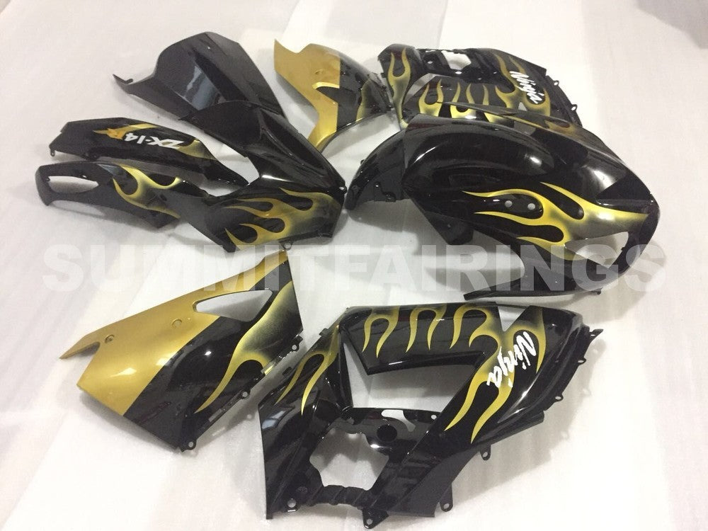 Fairings For Kawasaki ZX14R Black & Gold Flame Ninja (2006-2011)