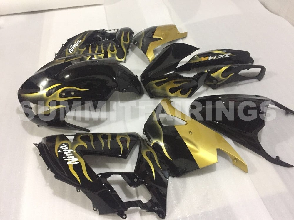 Fairings For Kawasaki ZX14R Black & Gold Flame Ninja (2006-2011)