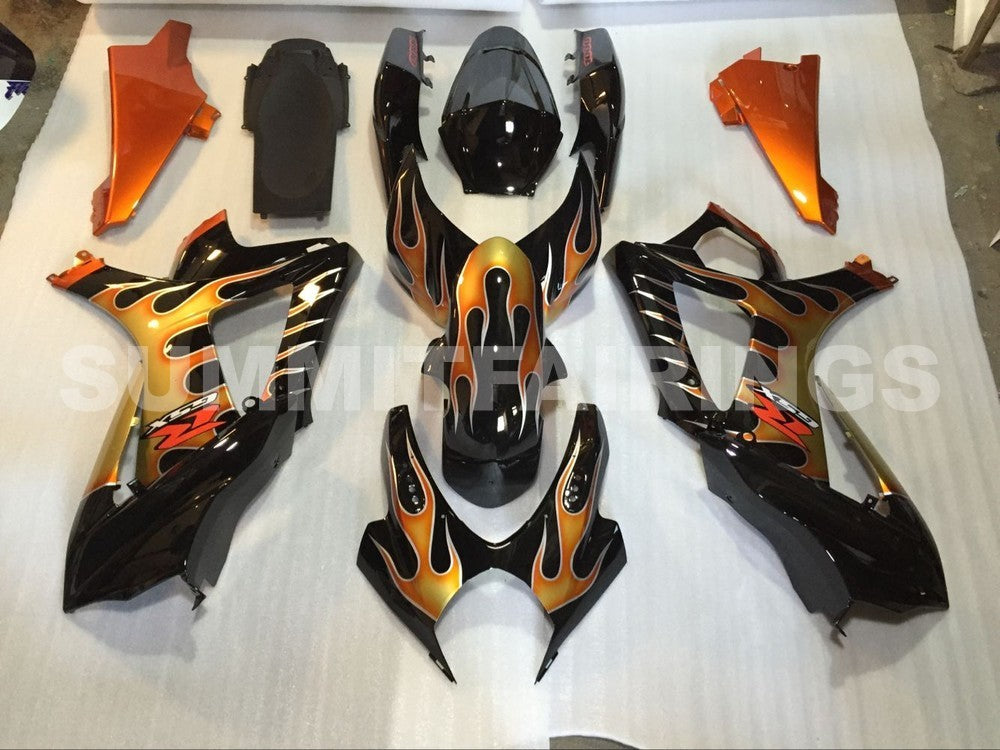Fairings For Suzuki GSXR 1000 Black & Orange Gold Flame (2007-2008)