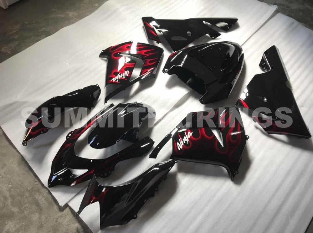 Fairings For Kawasaki ZX 10R Black & Red Flame Ninja (2004-2005)