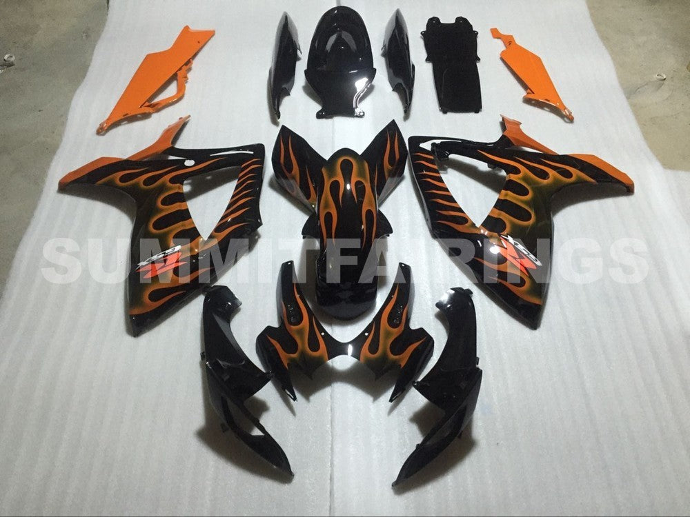 Fairings For Suzuki GSXR 600 750 Black & Orange Gold Flame (2006-2007)