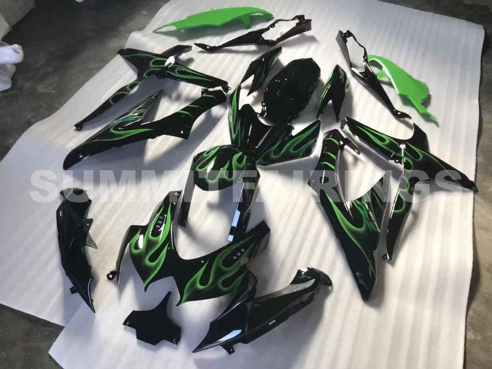 Fairings For Suzuki GSXR 600 750 Black & Green Flame GSXR (2008-2009-2010)