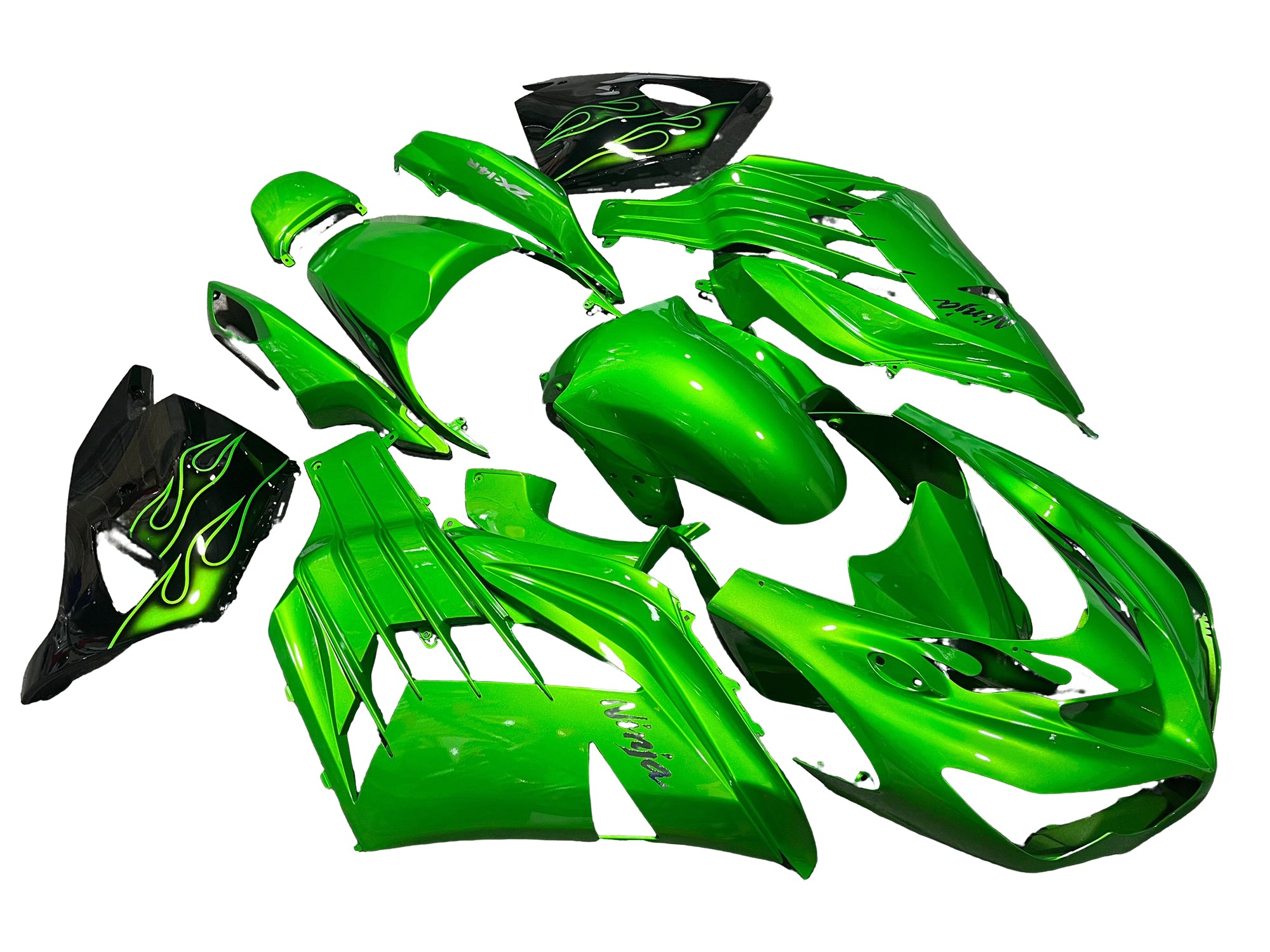 フー Fairings For Plastics Kawasaki ZX14R Ninja Green Flame (2012-2021