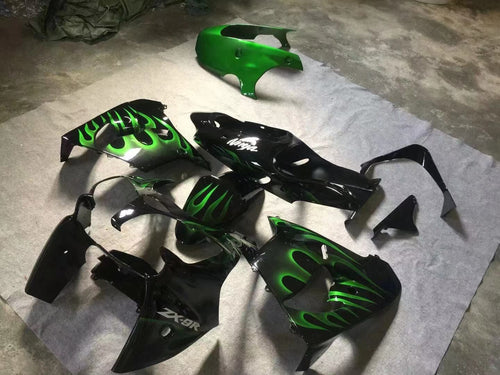 Fairings For Kawasaki ZX9R 2000-2001 Glossy black & Green flame