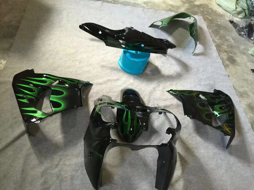 Fairings For Kawasaki ZX9R 2002-2003 Glossy black & Green flame