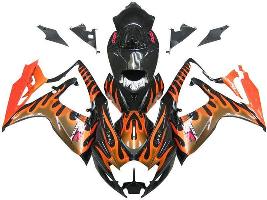 Fairings For Suzuki GSXR 600 750 Black & Orange Gold Flame  (2006-2007)