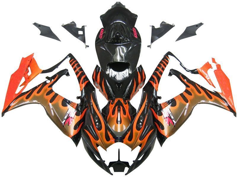 Fairings For Suzuki GSXR 600 750 Black & Orange Gold Flame  (2006-2007)