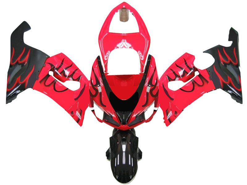 Fairings For Kawasaki ZX6R 636 Red & Black Flame Ninja  (2005-2006)