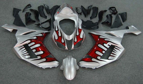 Fairings For Kawasaki ZX6R ZX636 Silver & Red Flame ZX6R  (2007-2008)