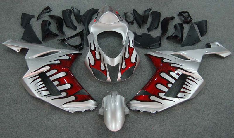 Fairings For Kawasaki ZX6R ZX636 Silver & Red Flame ZX6R  (2007-2008)