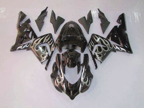 Fairings For Kawasaki Ninja ZX-10R (2004-2005) Black & Silver Flame