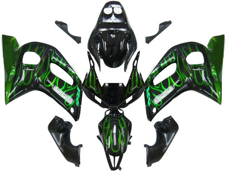 Fairings For Yamaha YZF-R6 Black & Green Flame R6  (1998-2002)