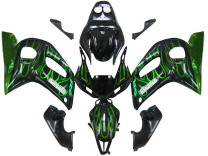 Fairings For Yamaha YZF-R6 Black & Green Flame R6  (1998-2002)
