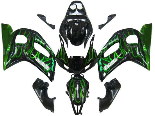 Fairings For Yamaha YZF-R6 Black & Green Flame R6  (1998-2002)