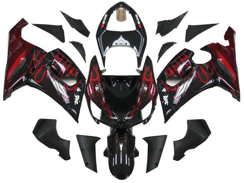 Fairings For Kawasaki ZX6R 636 Black & Red Flame Ninja  (2005-2006)