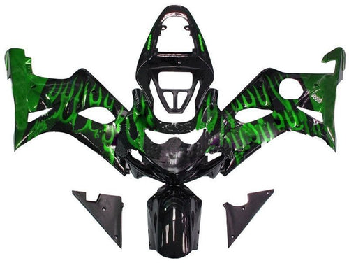 Fairings For Suzuki GSXR 1000 Black & Green Flame  (2000-2002)