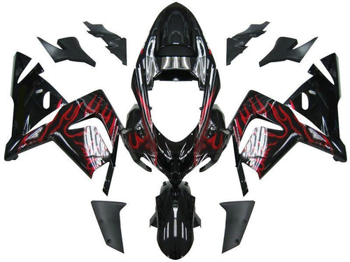 Fairings For Kawasaki ZX 10R Black & Red Flame Ninja  (2004-2005)