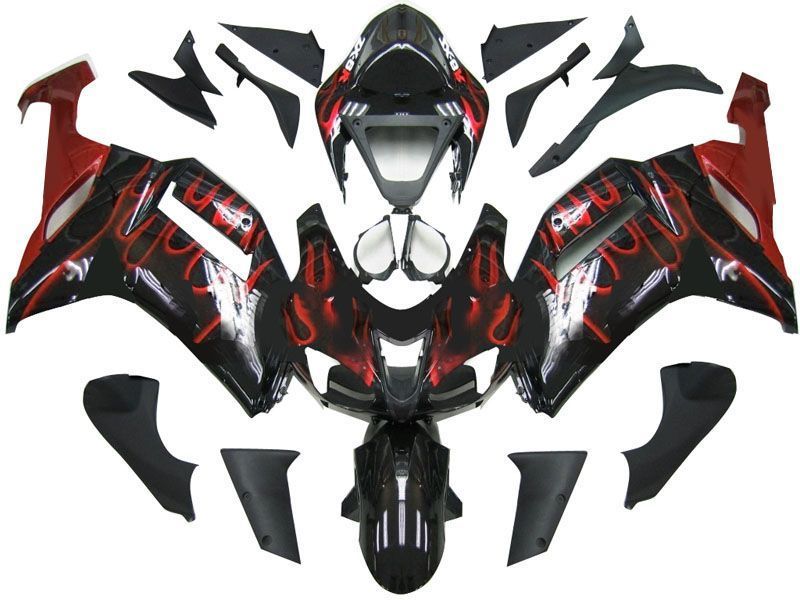 Fairings For Kawasaki ZX6R ZX636 Black & Red Flame Ninja ZX6R  (2007-2008)