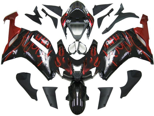 Fairings For Kawasaki ZX6R ZX636 Black & Red Flame Ninja ZX6R  (2007-2008)