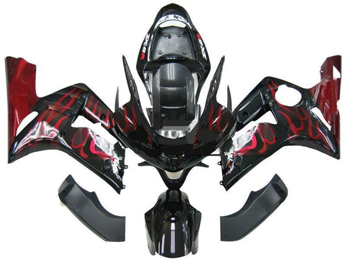 Fairings For Kawasaki ZX6R 636 Black & Red Flame ZX6R  (2003-2004)