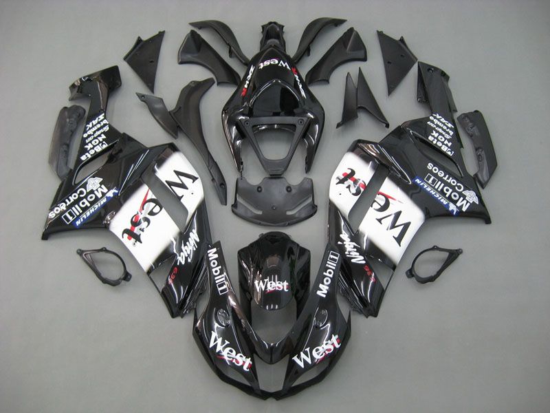 Fairings For Kawasaki ZX6R ZX636 Black White West Ninja  (2007-2008)