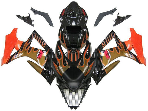 Fairings For Suzuki GSXR 1000 Black & Orange Gold Flame  (2007-2008)