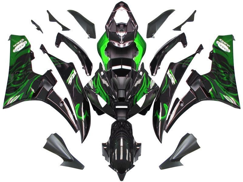 Fairings For Yamaha YZF-R6 Black & Green Flame R6  (2006-2007)