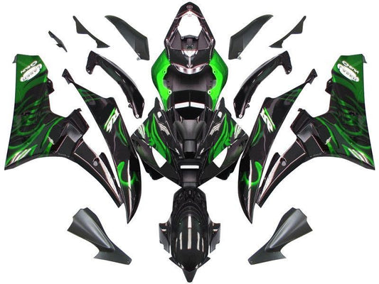 Fairings For Yamaha YZF-R6 Black & Green Flame R6  (2006-2007)