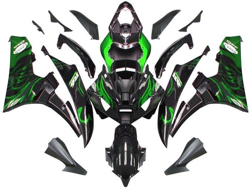 Fairings For Yamaha YZF-R6 Black & Green Flame R6  (2006-2007)