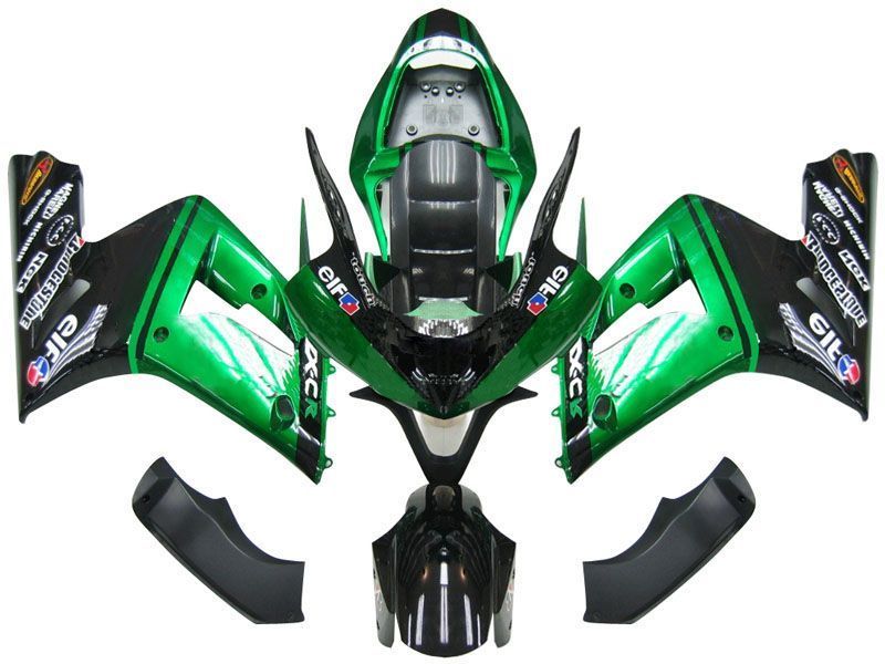 Fairings For Kawasaki ZX6R 636 Green Black elf  (2003-2004)