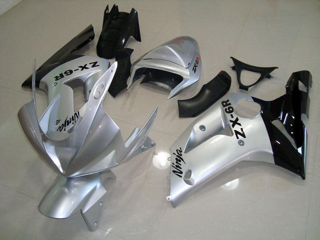 Fairings For Kawasaki ZX-6R, 2003-2004 - Silver & Black