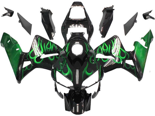 Fairings For Honda CBR 600 RR Black & Green Flame  (2003-2004)