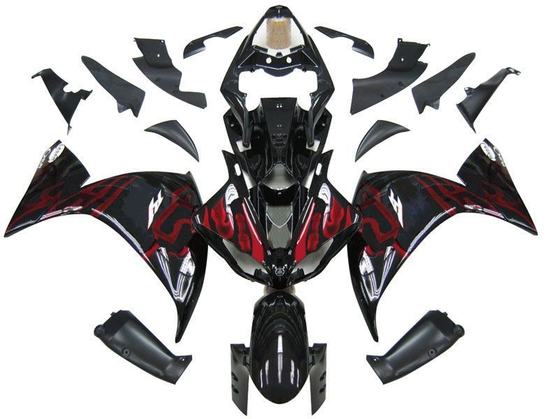 Fairings For Yamaha YZF-R1 Black & Red Flame  (2009-2012)