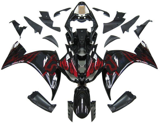 Fairings For Yamaha YZF-R1 Black & Red Flame  (2009-2012)