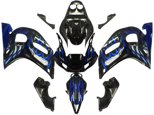 Fairings For Yamaha YZF-R6 Black & Blue Flame R6  (1998-2002)