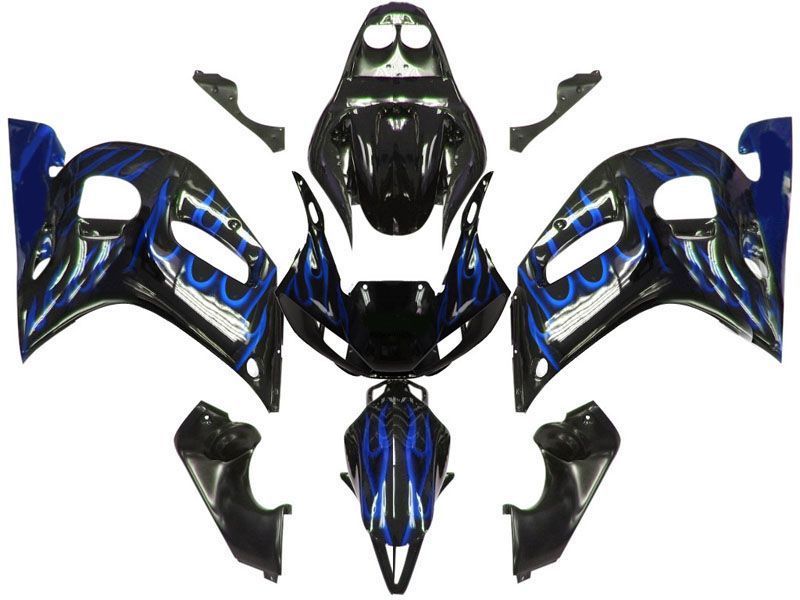 Fairings For Yamaha YZF-R6 Black & Blue Flame R6  (1998-2002)