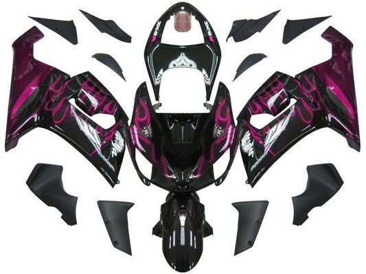 Fairings For Kawasaki ZX6R 636 Black & Purple Flame Ninja  (2005-2006)