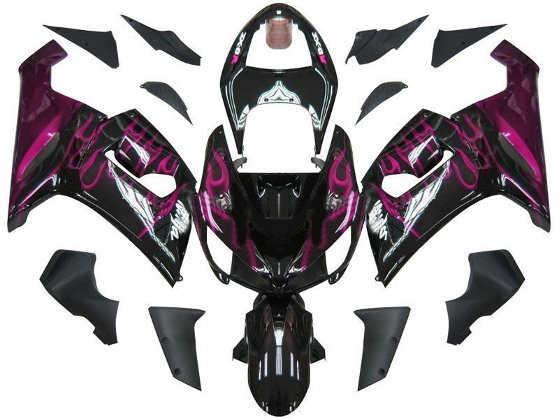 Fairings For Kawasaki ZX6R 636 Black & Purple Flame Ninja  (2005-2006)