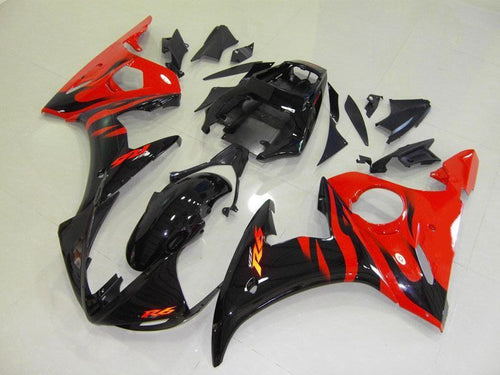 Fairings For Yamaha R6 2003-2004 - Black Red Flame