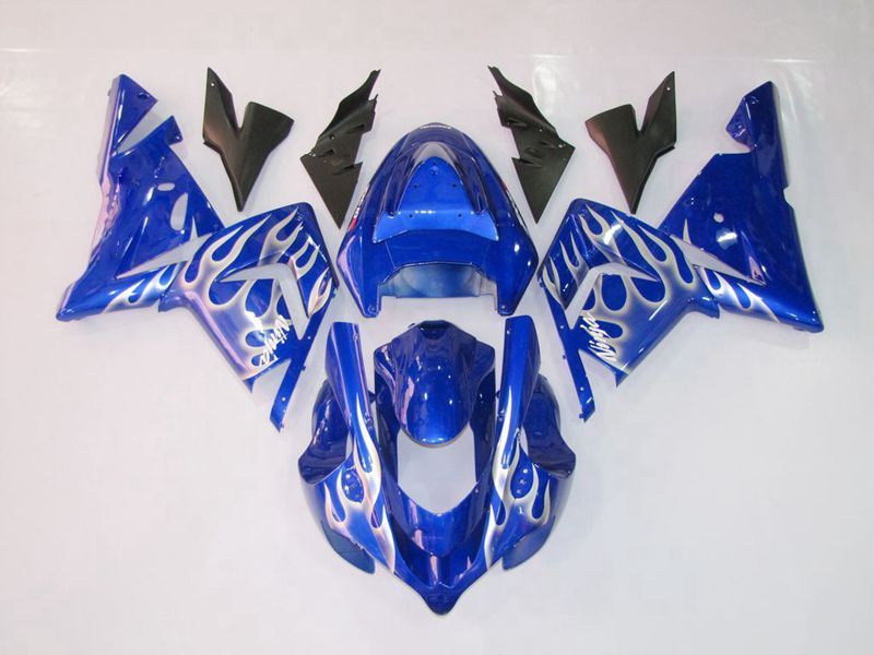 Fairings For Kawasaki Ninja ZX-10R (2004-2005) Blue & Silver Flame